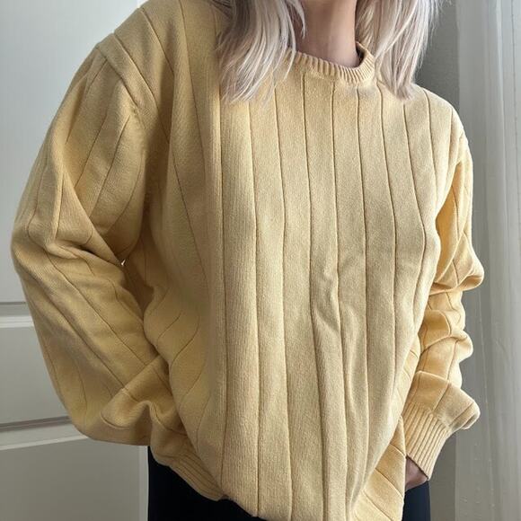 Vintage Y2K John Ashford Butter Yellow Knit Sweater Sz XL - Picture 2 of 4